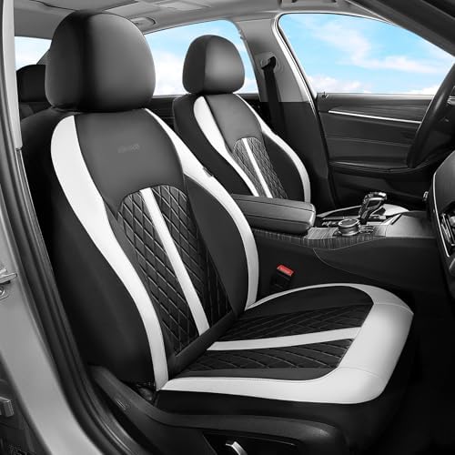Coverado Universal Leather Seat Covers Full Set for 5 Seats – Waterproof, Durable All-Weather Protector for SUV, Pickup Truck, Sedan, White&Black - Image 2