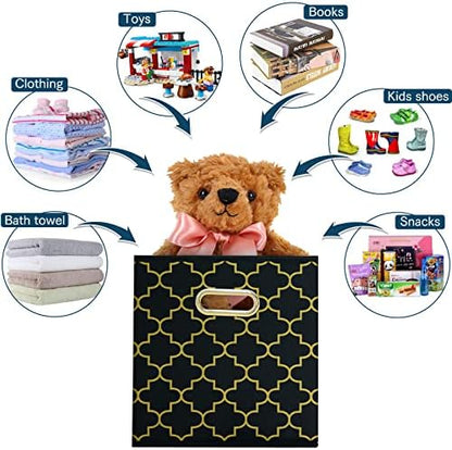 Fabric storage bins Cubes, Fabric Cube Organizer with Handle, Foldable Cube Bins for Cloth or Accessary Storage, 11x11x11, Set of 3, (Black Gold) - Image 3