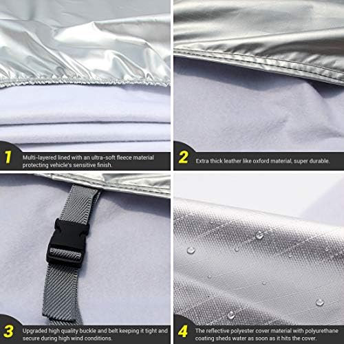 Tecoom Heavy Duty Multiple Layers Car Cover All Weather Waterproof Windproof Reflective Snow Sun Rain Protective Outdoor with Buckles and Belt Fit 191-200 Inches Sedan - Image 5