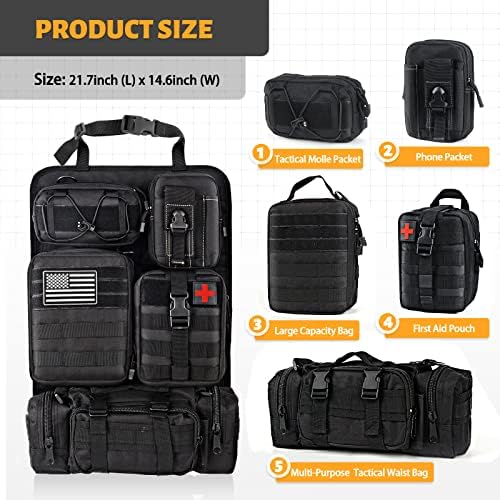 MAIKER Tactical Car Seat Back Organizer, Upgrade Tactical Vehicle Panel Organizer with 5 Detachable Molle Pouch, Universal fits for Most of Vehicle Black - Image 3