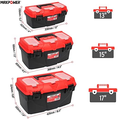 MAXPOWER 3-Pack Tool Boxes 13",15", 17", Removable Trays, Portable Storage - Image 2