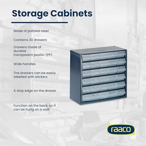 Raaco Steel Storage Cabinet, Compact 30-Drawer (C6-30), Tool Organizer - Image 4