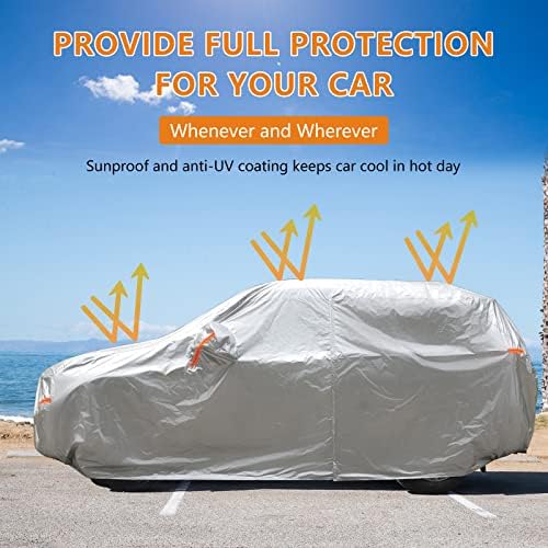 SEAZEN 2 Layers SUV Car Cover Waterproof All Weather, Outdoor Car Covers for Automobiles with Zipper Door, Hail UV Snow Wind Protection (Length Up to 190") - Image 5