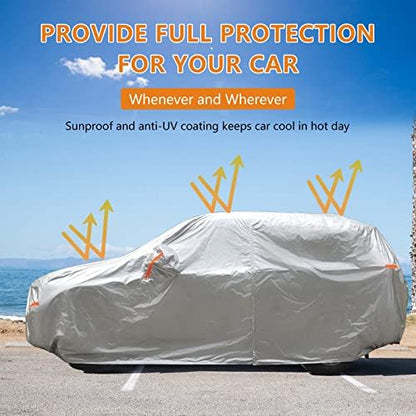 SEAZEN 2 Layers SUV Car Cover Waterproof All Weather, Outdoor Car Covers for Automobiles with Zipper Door, Hail UV Snow Wind Protection (Length Up to 190") - Image 5