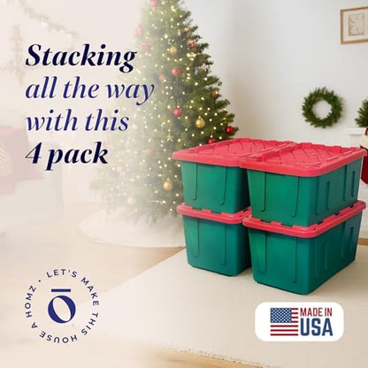HOMZ Durabilt Plastic Storage Bins with Lids, 27 Gal, Red/Green, 4 Pack - Image 2