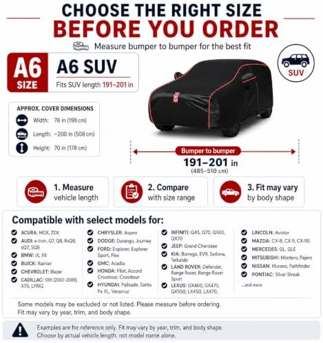 SUV Car Cover Waterproof All Weather, 8-Point Fastening, Fits 191-200 in - Image 5