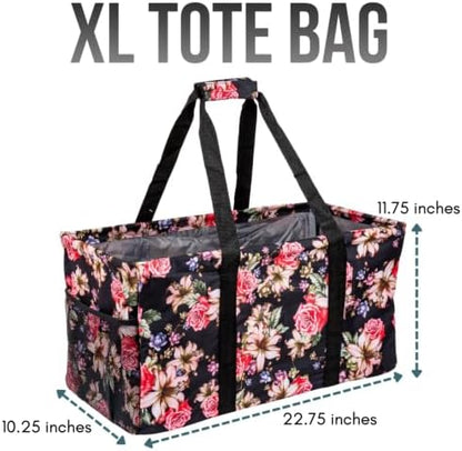 Extra Large Utility Tote Bag, Oversized Collapsible Reusable Wire Frame Rectangular Canvas Basket With Two Exterior Pockets For Beach, Pool, Laundry, Car Trunk, Storage - Rose - Image 4