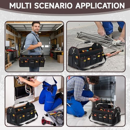 22 In Tool Carrier, Open Top Tool Tote 30 Pockets, Waterproof Tool Bag For Men, Foldable Wide Mouth Electricians Tool Bag, With Stainless Steel Handle and Removable Shoulder Strap - Image 7