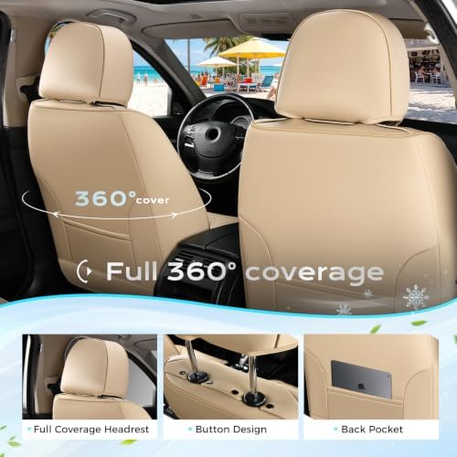 Coverado Car Seat Covers Full Set, Nappa Leather Beige Seat Covers for Cars, Waterproof Car Seat Protector, Front and Back Seats Universal Fit for Most Vehicles - Image 5