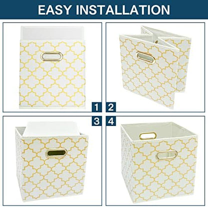 Fabric storage bins Cubes, Fabric Cube Organizer with Handle, Foldable Cube Bins for Cloth or Accessary Storage, 11x11x11, Set of 3, (Creamy-White Gold) - Image 6