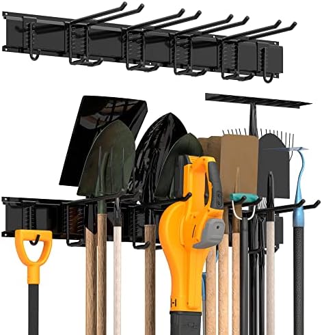 Sttoraboks Garage Wall Organizer, Heavy Duty Tool Hangers for Garage Wall with 6 Double Hooks & 2 Rails, Tool Organizer Wall Mount, Garage Hanging Storage Rack for Shovel, Rake, Broom and Ski Gear by Sttoraboks