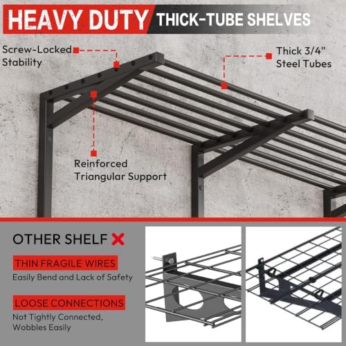 Garage Wall Organizer with Storage Shelves, 32" Garden Tool Organizer with Shelving Units and Hooks Hangers, Heavy Duty Metal Shelf with Shovel Rake Holder, Garage Organization Rack for Yard Shed Lawn - Image 4