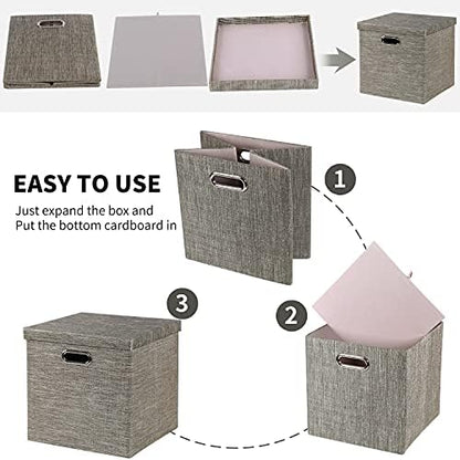 Posprica Storage Bins with Lids,13×13×13 Foldable Storage Cube Baskets Boxes Fabric Drawers for Closet Shelf Cabinet Bookcase,Set of 4,Coffee - Image 5