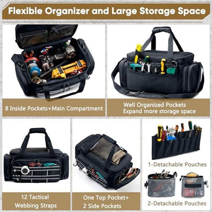 Heavy Duty Tool Bag Organizer with Strong Magnets & Detachable Pouches, Tactical Tool Tote for Men, Multiple Pockets, Anti-Friction Bottom Utility Tool's Bag for Electrician,Mechanic - Image 4