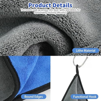 24 Pcs Microfiber Cleaning Towels 15.75 Inch Auto Detailing Absorbent Towels 800 GSM Thick Plush Microfiber Cleaning Cloth Dusting Cloth for Kitchen Window Cars (Grey and Blue) - Image 3