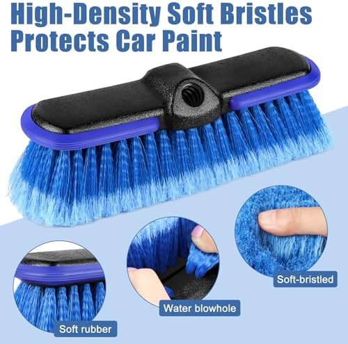 Car Wash Brush Head with Soft Bristle 10 Inch, Car Cleaning Brush with Protective Bumper for Cleaning Auto Cars Trucks RV Boat Deck (Blue) (4 Pack) - Image 2