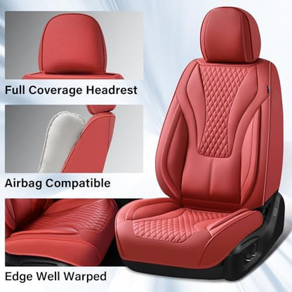 Coverado Red Nappa Leather Car Seat Covers Front Seats ，Waterproof Car Seat Protector & Cushion, Universal Fit for Most Cars - Image 3