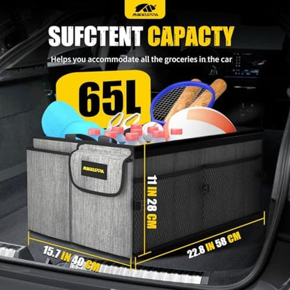 MIKKUPPA Trunk Organizer with Lid - 65L Collapsible Car Organizer, Gray - Image 2