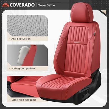 Coverado Car Seat Covers Full Set, Seat Covers for Cars, Car Seat Cover, Car Seat Protector, Leather Car Seat Cushion, Waterproof Car Seat Covers Front Seats and Back Fit for Most Cars(Red) - Image 6