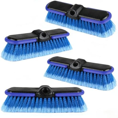 Car Wash Brush Head with Soft Bristle 10 Inch, Car Cleaning Brush with Protective Bumper for Cleaning Auto Cars Trucks RV Boat Deck (Blue) (4 Pack) by Lunluarai