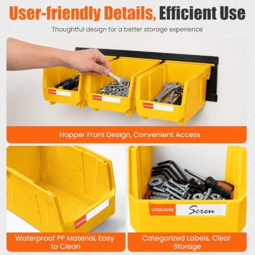 12pc Wall-Mounted Storage Organizer Set with Metal Rails Yellow - Image 6