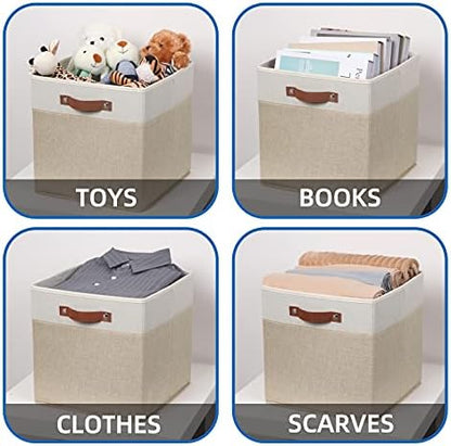 Temary Cube Storage Bins 13 Inch Fabric Storage Cubes Storage Baskets for Shelves Closet Baskets for Cube Storage with Leather Handles, Cloth Organizer Bins for Home - Image 4