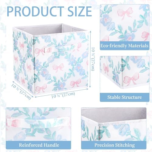 Geelin 6 Pcs Blue Floral Bow Cube Storage Bins 11 Inch Storage Basket - Image 2