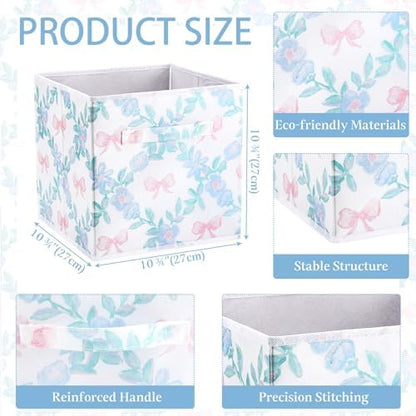 Geelin 6 Pcs Blue Floral Bow Cube Storage Bins 11 Inch Storage Basket - Image 2