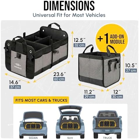 Large Car Trunk Organizer - Trunk Storage - Modular Detachable Configurable Collapsible - for SUV Minivan Truck Sedan Van - 3 Compartment XL, Gray - Image 2