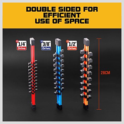 HORUSDY 3Pcs Double Sided Socket Organizer, 1/4-Inch, 3/8-Inch, 1/2-Inch, Premium Quality Socket Holders - Image 6