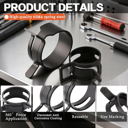 324Pcs Spring Hose Clamps Assortment Kit 23size 6-38mm with Swivel Flat Hose Clamps Plier, Black 65Mn Spring Steel Hose Clamp for Fuel Line,Silicone Vacuum Hose,Water Pipe,Automotive - Image 4