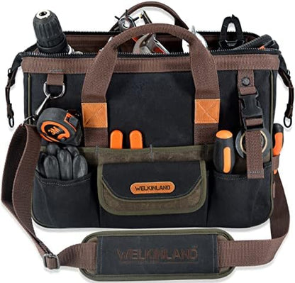 WELKINLAND 32-Pocket Waxed Canvas Tool Bag, 16" HVAC Tool Bag For Men by WELKINLAND
