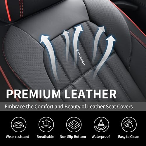 FLORICH Leather Seat Cover, Car Seat Covers Front Set, Waterproof Car Seat Protectors, Front Seat Covers 2 Pack, Automotive Seat Covers Protector Fit for Most Cars Trucks SUV - BlackRedLine - Image 4