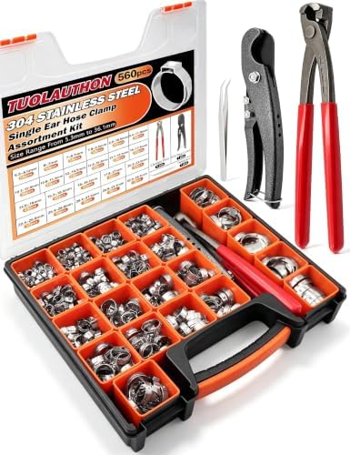 560PCS 304 Stainless Steel Single Ear Stepless Hose Clamps Assortment Kit by Unknown