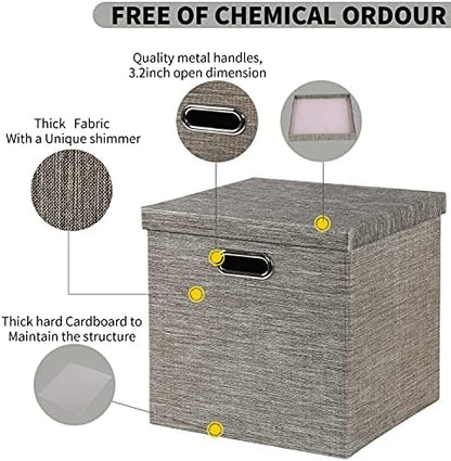 Posprica Storage Bins with Lids,13×13×13 Foldable Storage Cube Baskets Boxes Fabric Drawers for Closet Shelf Cabinet Bookcase,Set of 4,Coffee - Image 4