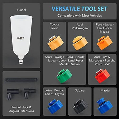 OMT Engine Oil Funnel Set, 2-Quart Spill-Free Filling Kit, 8 Adapters - Image 3