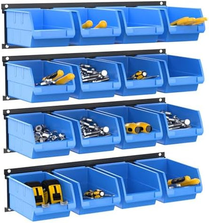 TORACK Wall-Mounted Storage Bins, 16 Plastic Bins for Tools Organization by TORACK