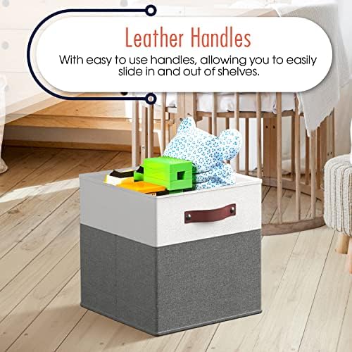 Ornavo Home 13x13 Foldable Fabric Storage Cube Bins, 6 Pack, White/Gray - Image 4