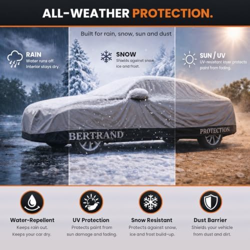BERTRAND Outdoor Car Cover Waterproof All Weather, Sedan to 216 in (A4) - Image 2