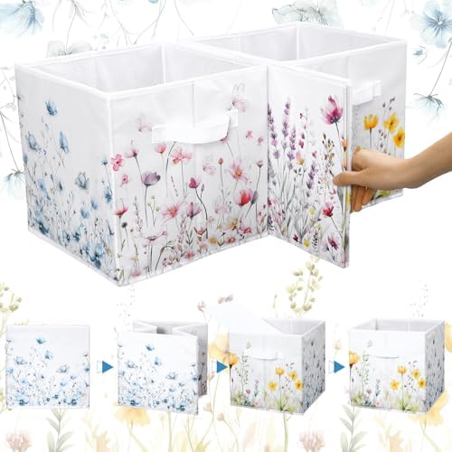 Geelin 6 Pcs Wildflower Cube Storage Bins 11 in Storage Basket with Handle - Image 3