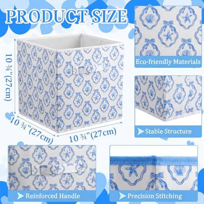 Geelin 6 Pcs Blue Bow Seashell Storage Bin 11 in Storage Basket with Handle - Image 2