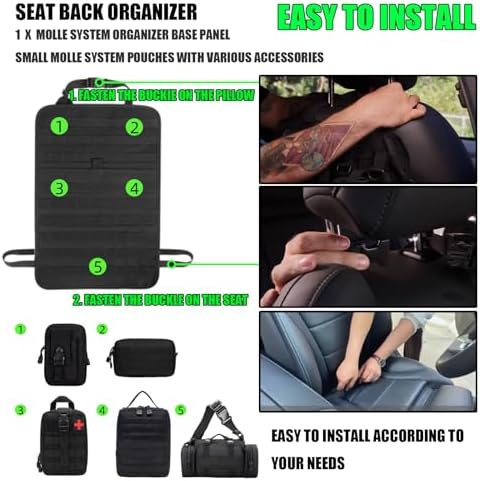 7 PACK Tactical Seat back organizer Truck organizer With 6 Detachable Pouches Universal For Car Truck Ford Jeep Military-Grade Heavier Panels With Multi-functional Packs (2 Set Black) - Image 6