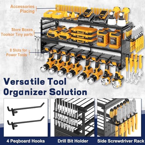 Power Tool Organizer Wall Mount, 300Lbs Tool Storage Rack, Black - Image 3