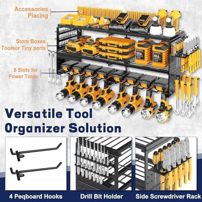 Power Tool Organizer Wall Mount, 300Lbs Tool Storage Rack, Black - Image 3