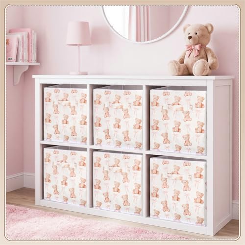 Geelin 6 Pcs Bow Bear Cube Storage Bins 11 in Storage Basket with Handle - Image 5