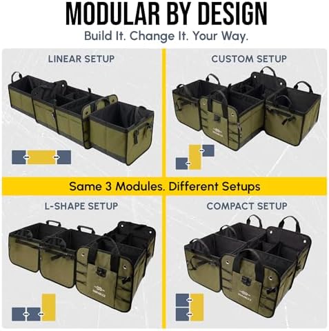 Extra Large Car Trunk Organizer - Trunk Storage - Modular Detachable Configurable Collapsible - for SUV Minivan Truck Sedan Van - 4 Compartment XXL, Green - Image 2