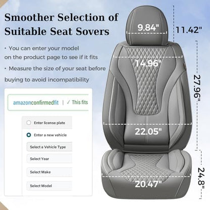 Coverado Gray Nappa Leather Car Seat Covers Front Seats ，Waterproof Car Seat Protector & Cushion, Universal Fit for Most Cars - Image 2