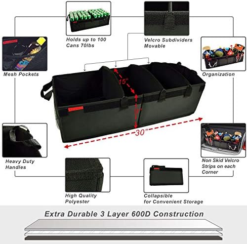 Picnic at Ascot Heavy Duty Rigid Base Trunk Organizer -70 LB Capacity - Adjustable Dividers - 30" wide x 15" deep - Designed & Quality Approved in the USA - Image 2
