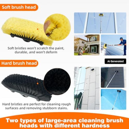 12FT Car Wash Brush with Long Handle, Car Cleaning Brush with 12" Soft Bristle and 12" Hard Bristle, 3-12Ft Telescopic Pole for Scratch-Free Cleaning Truck,RV, Boats,House Siding,Floors,Solar Panels - Image 4