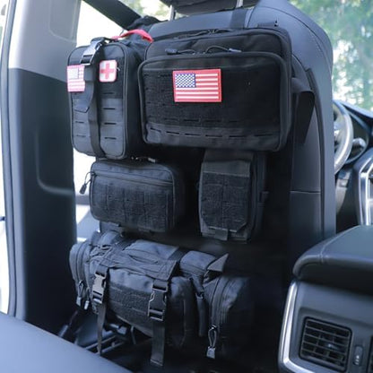 Universal Tactical Car Seat Back Organizer Bag Tactical Molle Vehicle Organizers Panel Vehicle Protector Organizers with 5 Detachable Pouches for Car (Upgraded D Black) - Image 7
